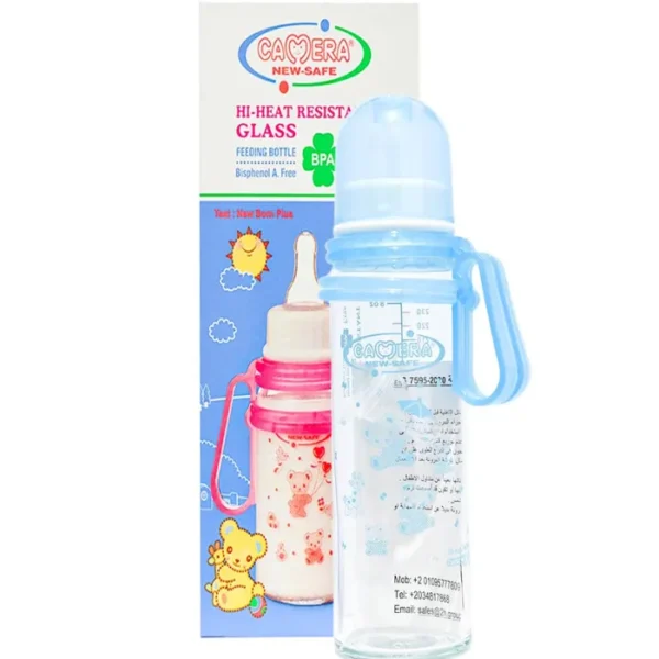 Glass baby bottle 240 ml with handle